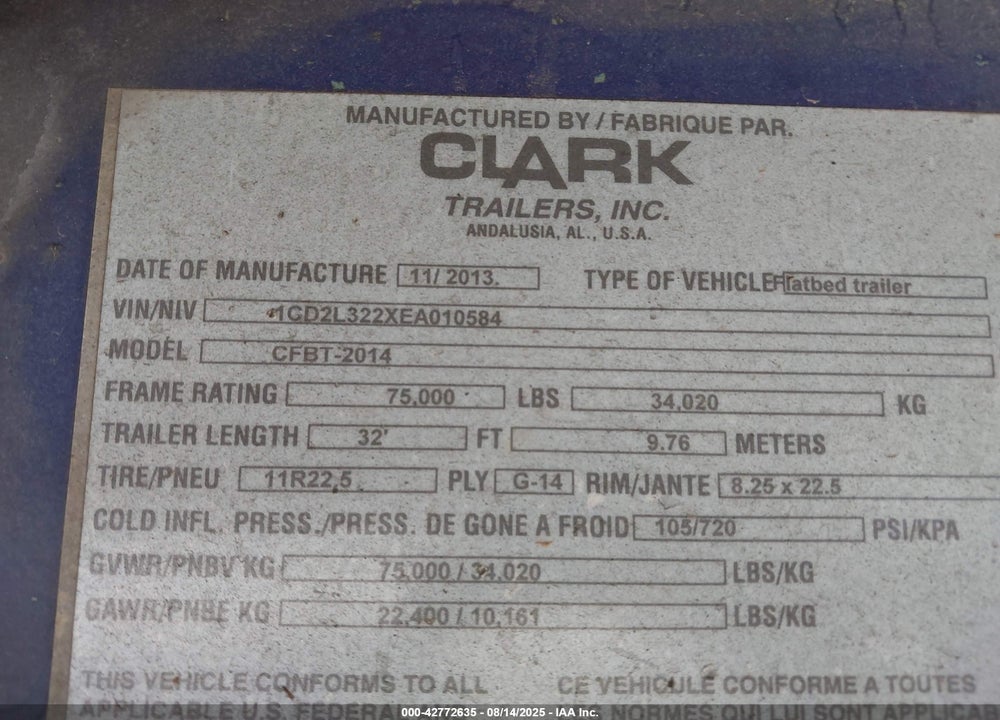 2014 CLARK TRAILER SERVICE INC --- VIN: 1CD2L322XEA010584