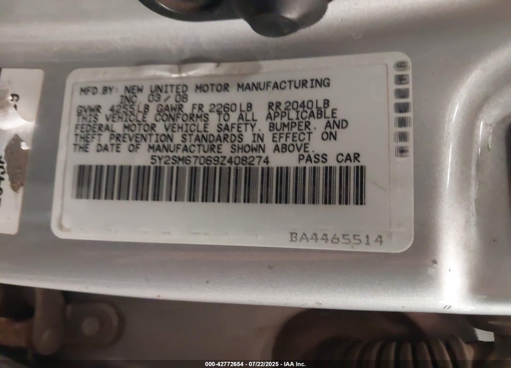 2009 PONTIAC VIBE VIN: 5Y2SM67069Z408274