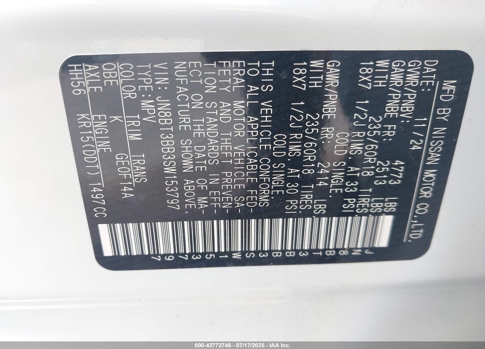2025 NISSAN ROGUE SV INTELLIGENT AWD VIN: JN8BT3BB3SW153797