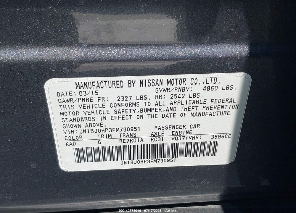 2015 INFINITI QX50 VIN: JN1BJ0HP3FM730951