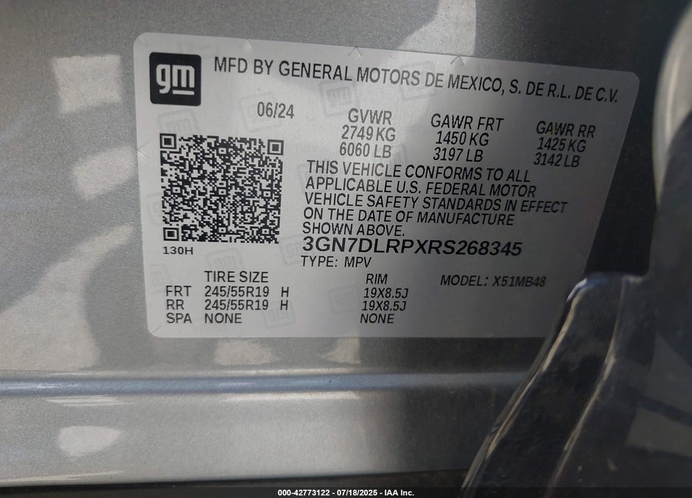 2024 CHEVROLET EQUINOX VIN: 3GN7DLRPXRS268345