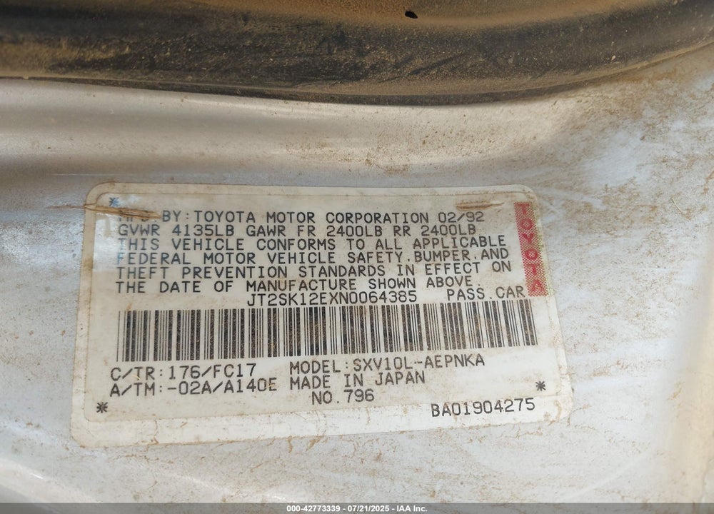 1992 TOYOTA CAMRY VIN: JT2SK12EXN0064385