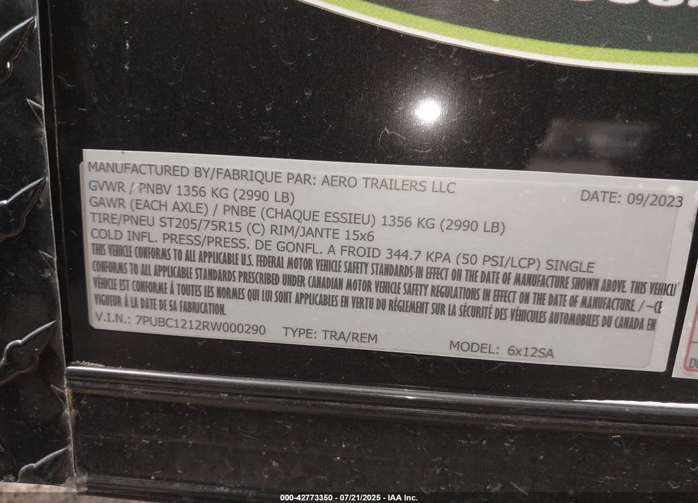 2024 AERO BLACKOUT VIN: 7PUBC1212RW000290