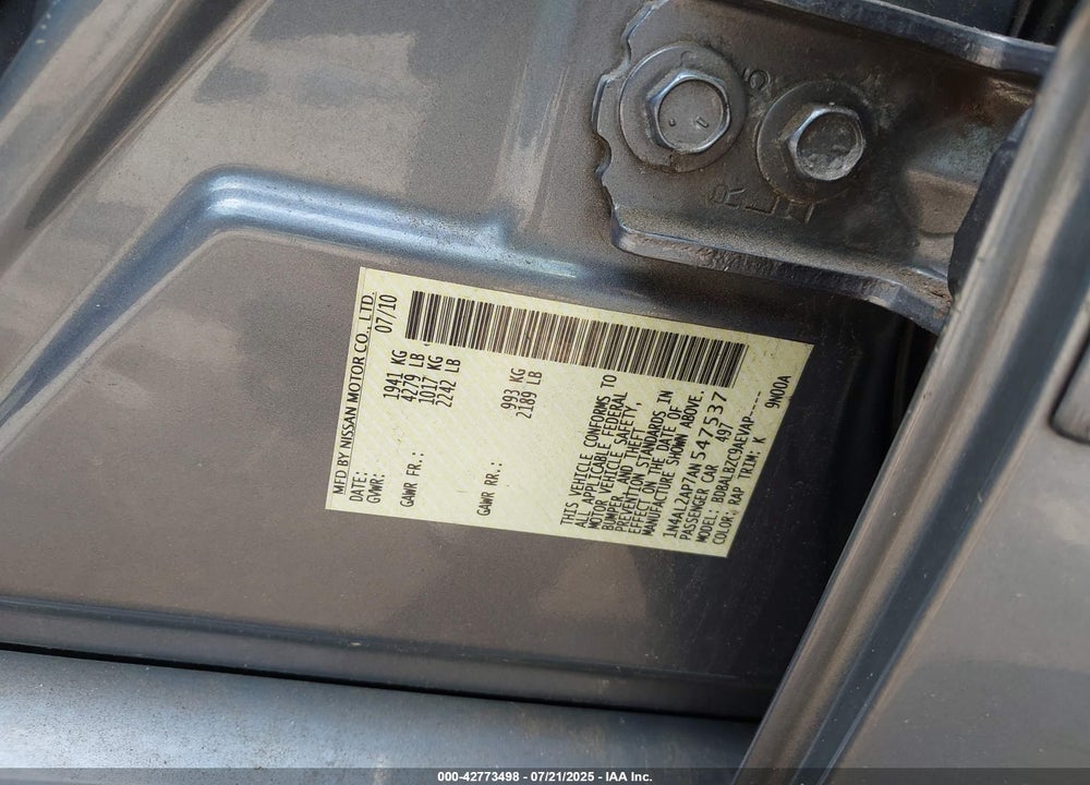 2010 NISSAN ALTIMA VIN: 1N4AL2AP7AN547537