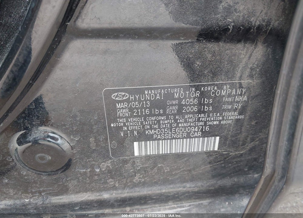 2013 HYUNDAI ELANTRA GT VIN: KMHD35LE6DU094716
