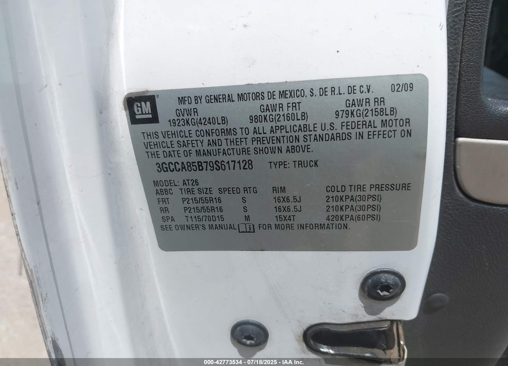 2009 CHEVROLET HHR VIN: 3GCCA85B79S617128