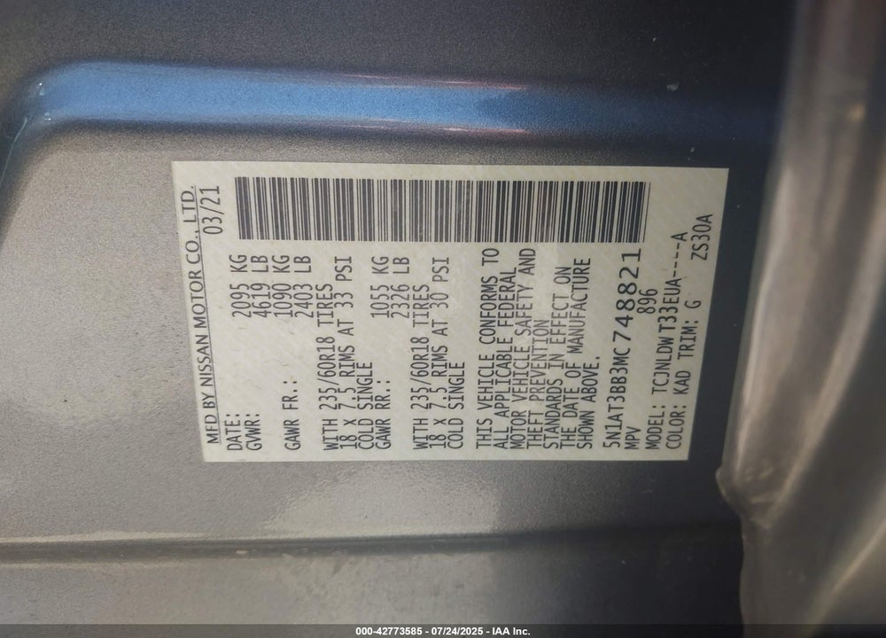 2021 NISSAN ROGUE VIN: 5N1AT3BB3MC748821