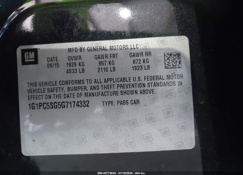 2016 CHEVROLET CRUZE LIMITED VIN: 1G1PC5SG5G7174332