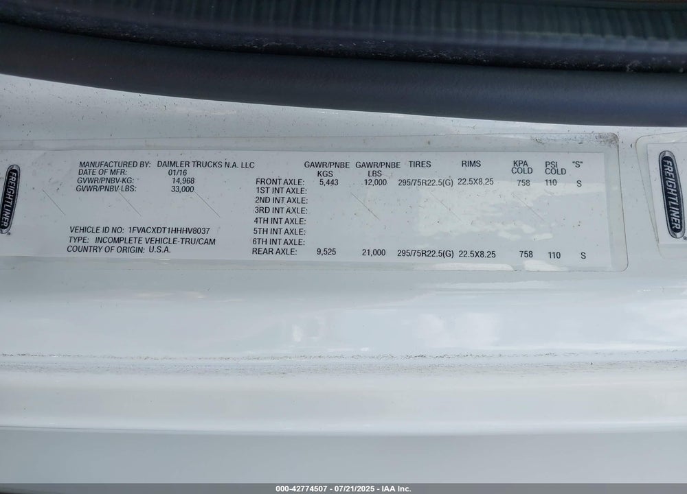 2017 FREIGHTLINER M2 106 VIN: 1FVACXDT1HHHV8037