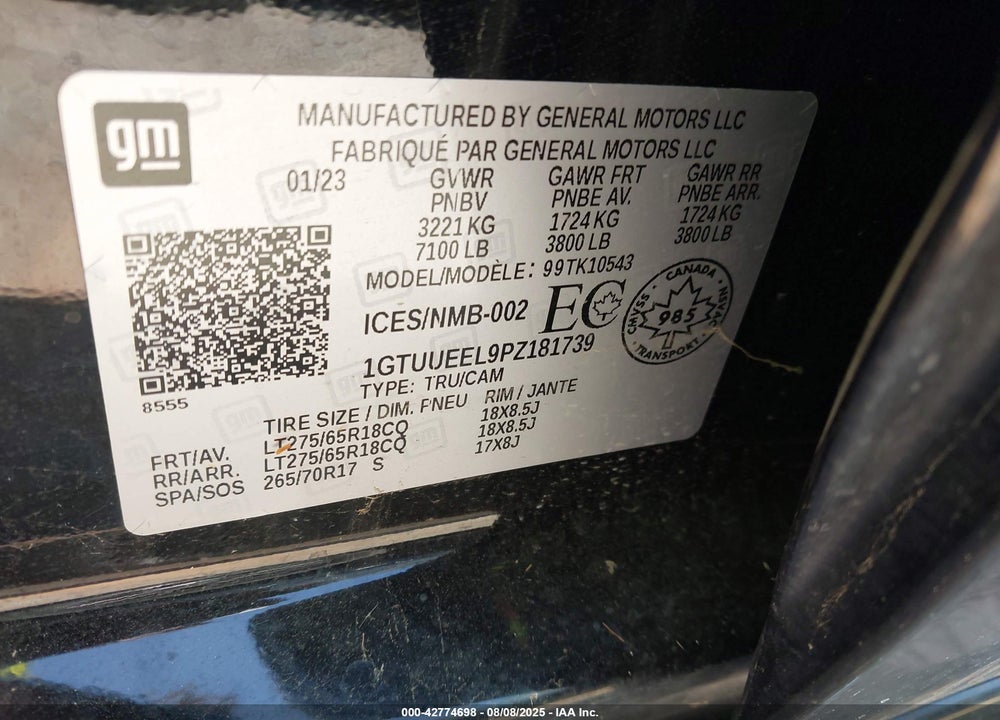 2023 GMC SIERRA 1500 VIN: 1GTUUEEL9PZ181739