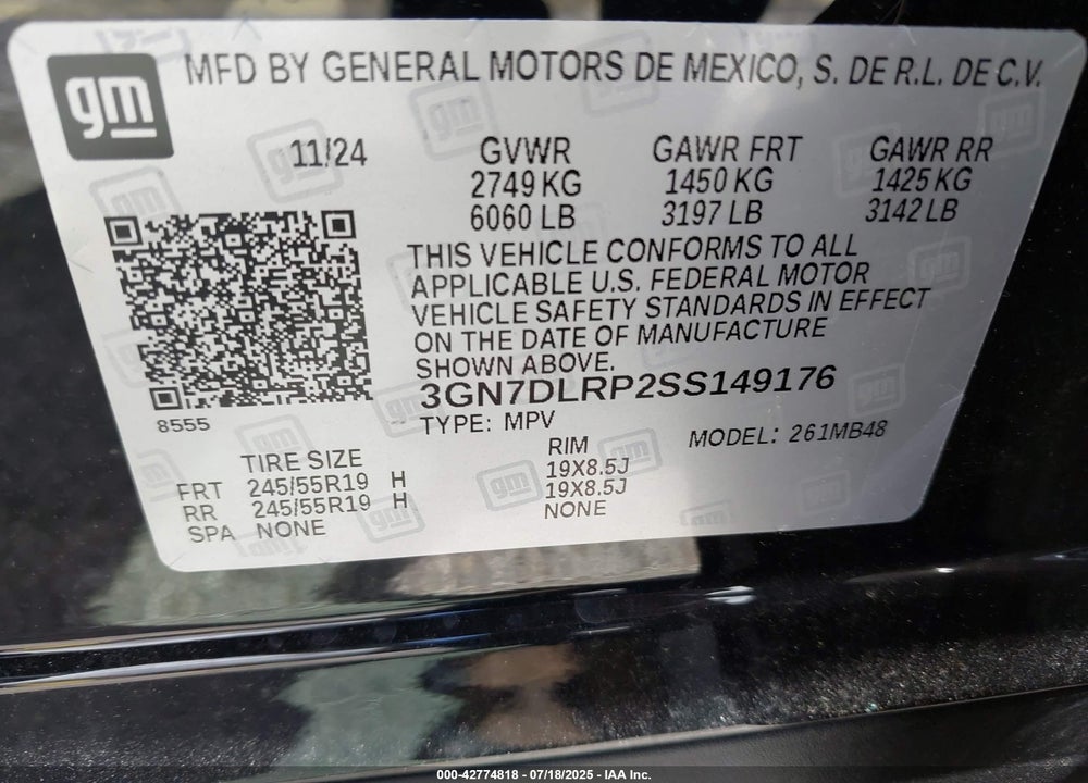2025 CHEVROLET EQUINOX VIN: 3GN7DLRP2SS149176