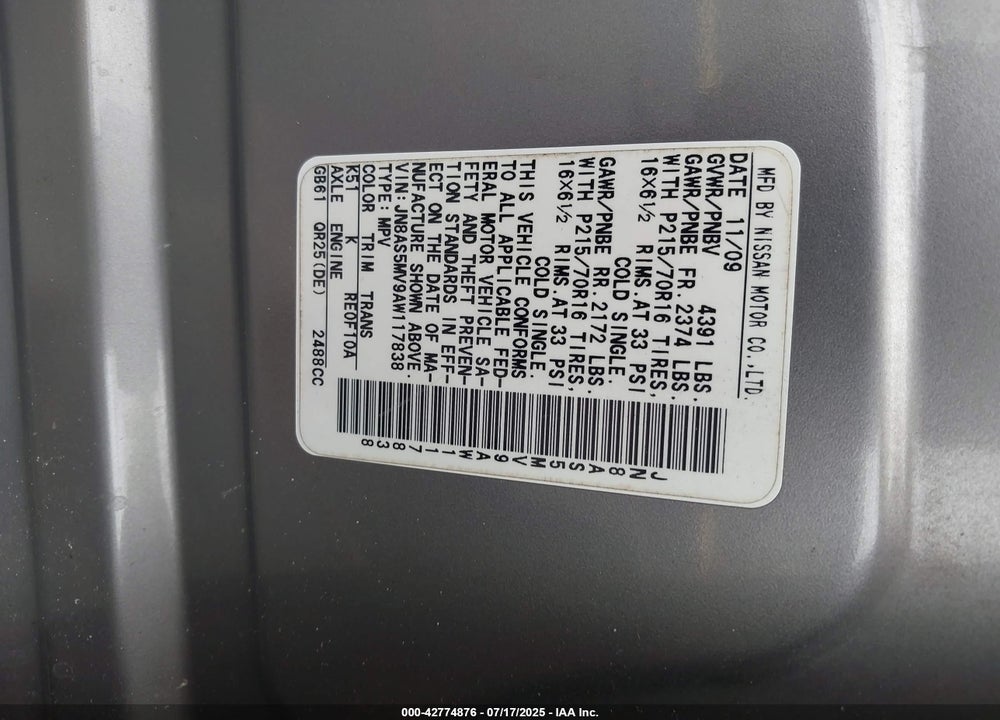 2010 NISSAN ROGUE SPORT VIN: JN8AS5MV9AW117838