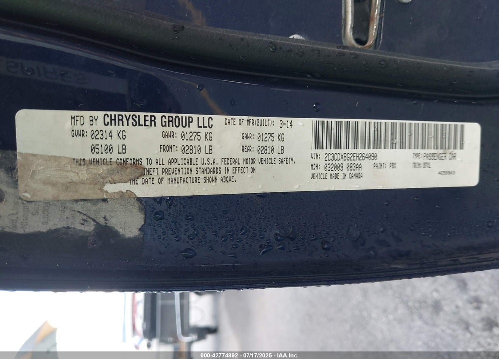 2014 DODGE CHARGER VIN: 2C3CDXBG2EH264090