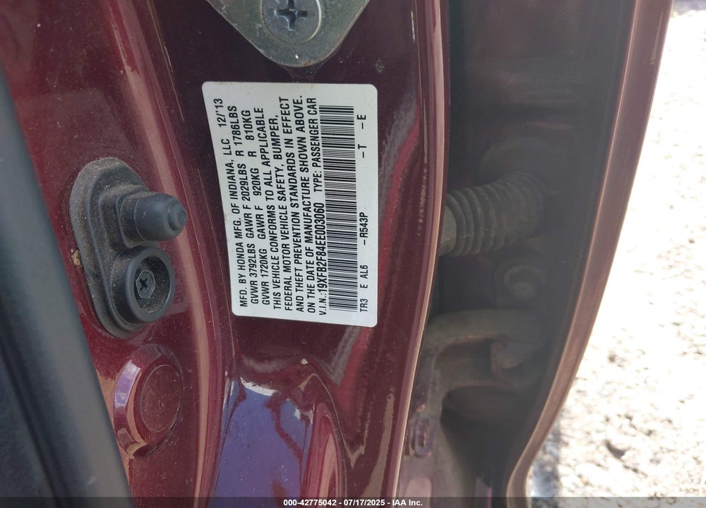 2014 HONDA CIVIC EX VIN: 19XFB2F84EE003060