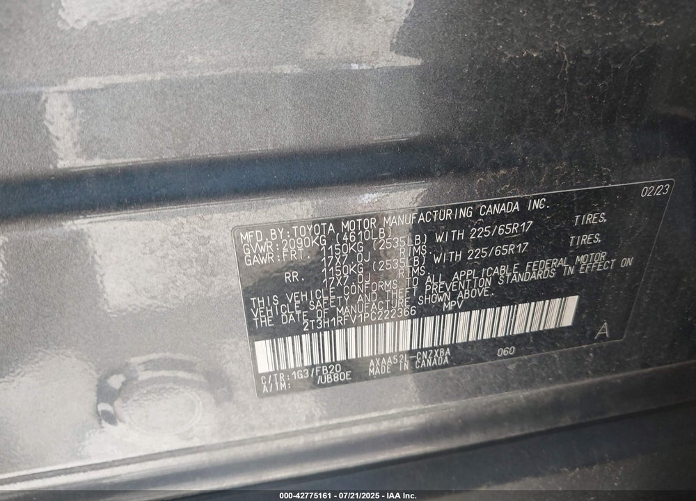 2023 TOYOTA RAV4 VIN: 2T3H1RFV1PC222366