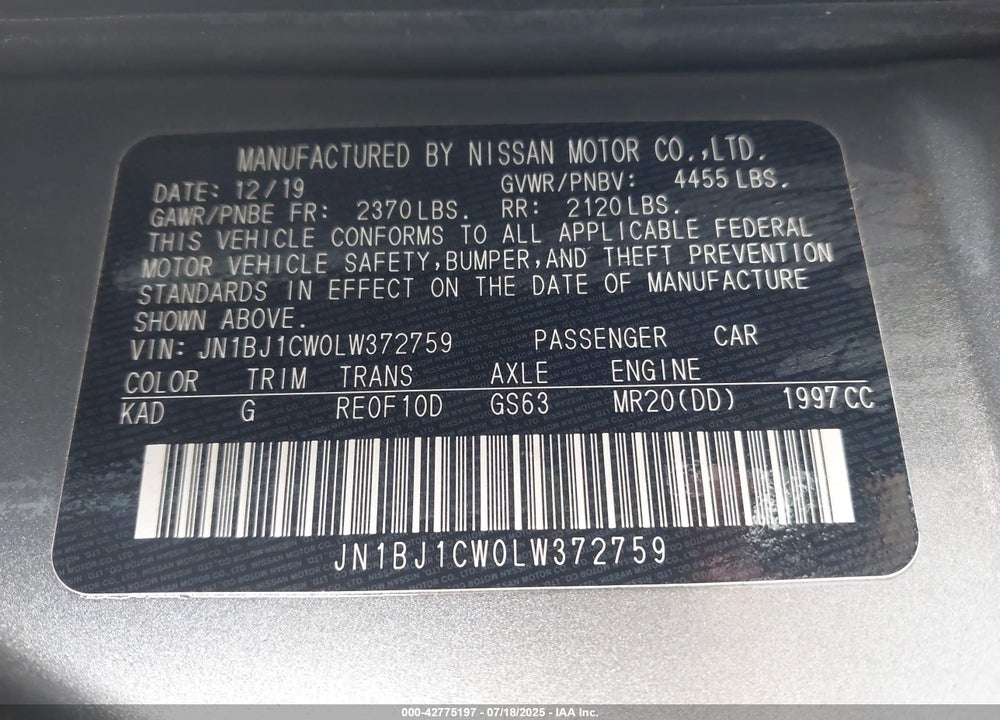 2020 NISSAN ROGUE SPORT SV AWD XTRONIC CVT VIN: JN1BJ1CW0LW372759