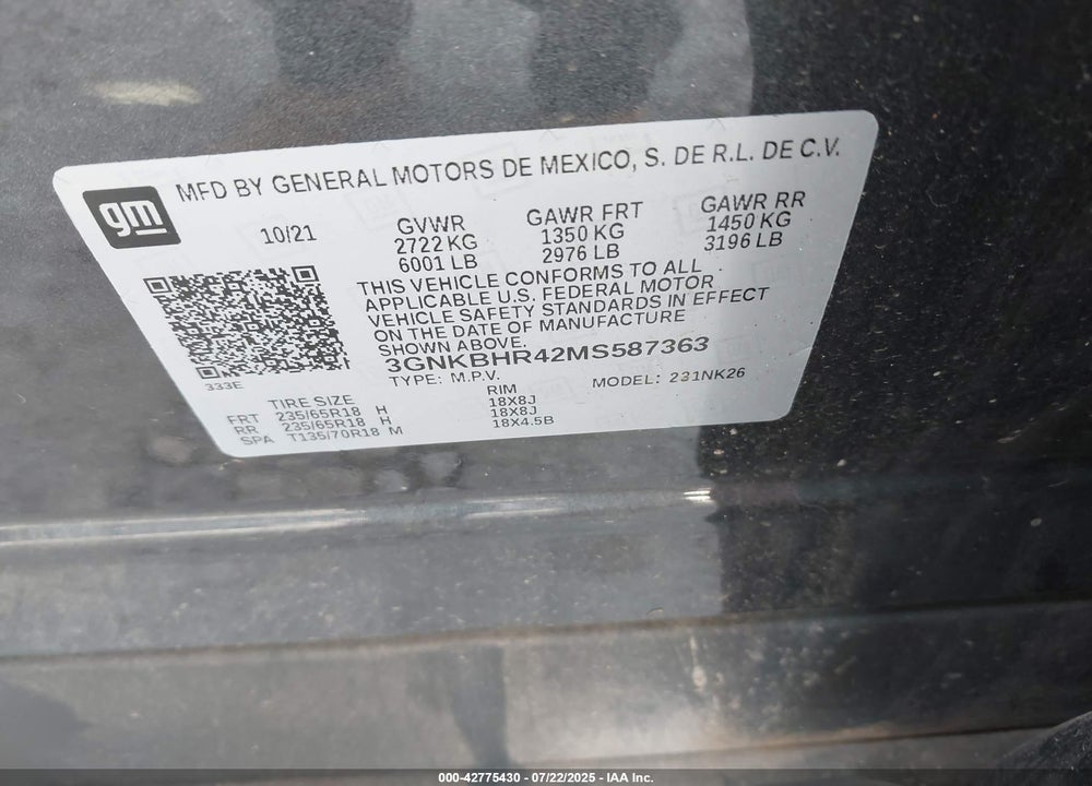 2021 CHEVROLET BLAZER AWD 2LT VIN: 3GNKBHR42MS587363