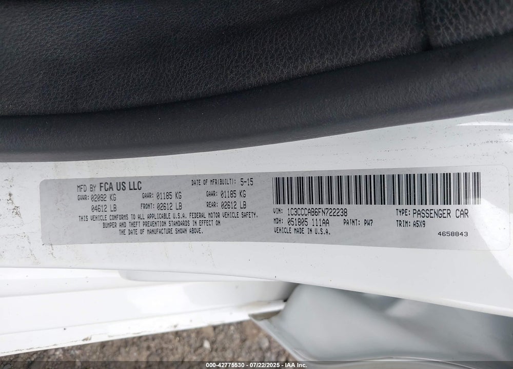 2015 CHRYSLER 200 VIN: 1C3CCCAB6FN722238