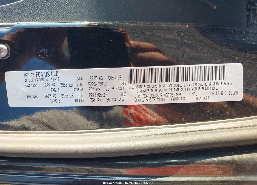 2018 DODGE GRAND CARAVAN GT VIN: 2C4RDGEG3JR145325