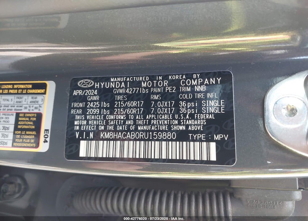 2024 HYUNDAI KONA VIN: KM8HACAB0RU159880