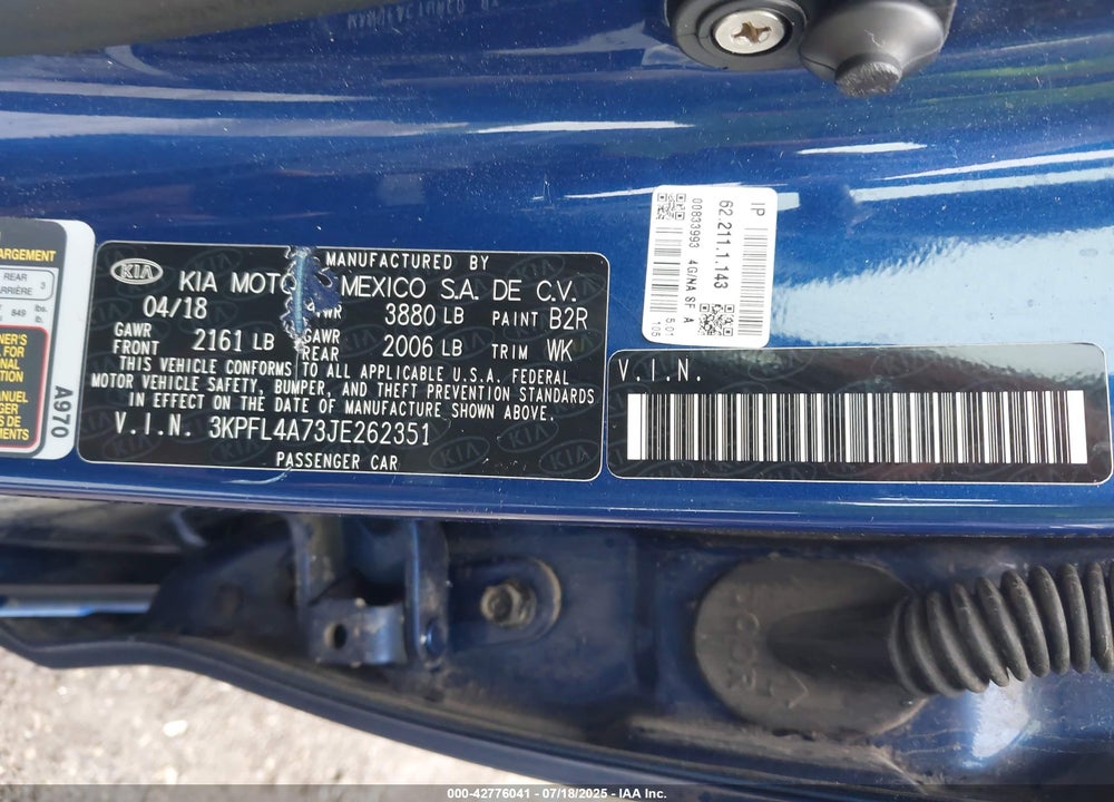 2018 KIA FORTE VIN: 3KPFL4A73JE262351