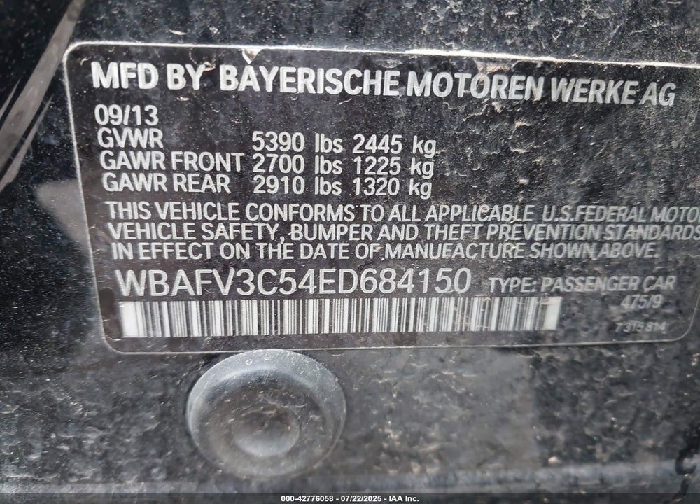 2014 BMW 5 SERIES VIN: WBAFV3C54ED684150