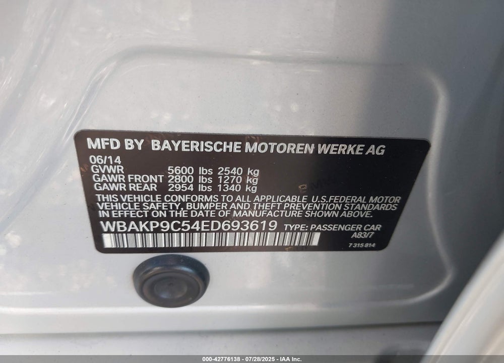 2014 BMW 550I XDRIVE VIN: WBAKP9C54ED693619
