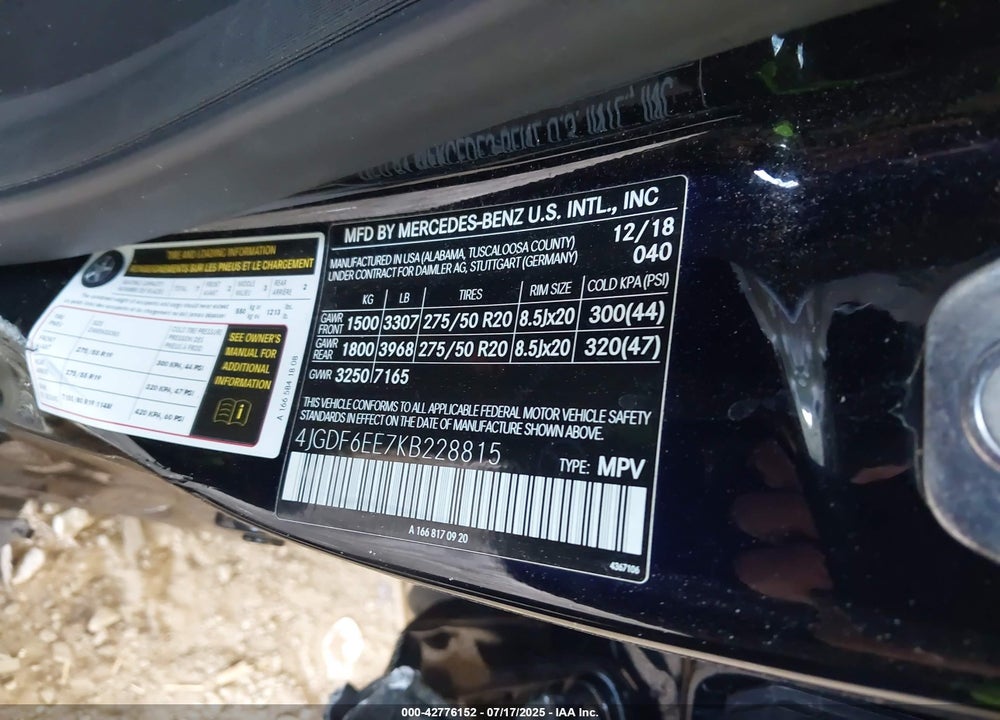 2019 MERCEDES-BENZ GLS 450 4MATIC VIN: 4JGDF6EE7KB228815