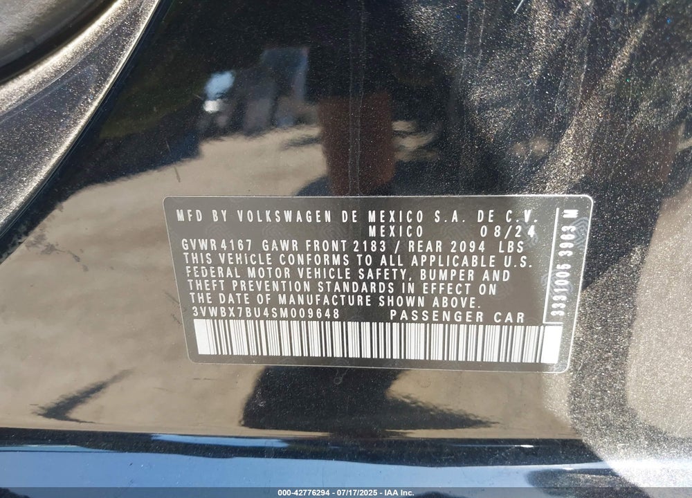 2025 VOLKSWAGEN JETTA 1.5T SPORT VIN: 3VWBX7BU4SM009648
