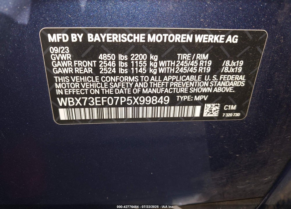 2023 BMW X1 VIN: WBX73EF07P5X99849