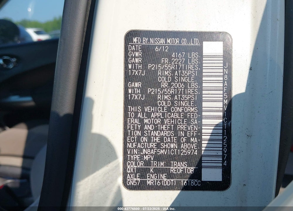 2012 NISSAN JUKE VIN: JN8AF5MV1CT125974