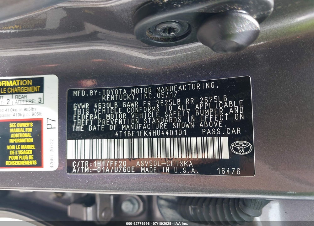 2017 TOYOTA CAMRY VIN: 4T1BF1FK4HU440101