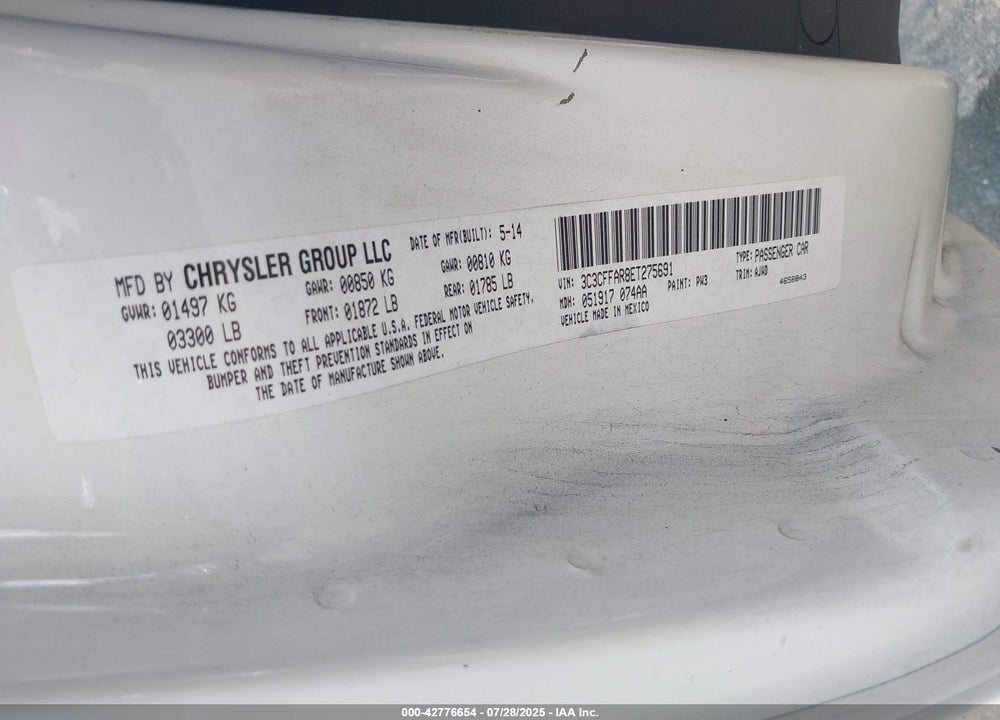 2014 FIAT 500 VIN: 3C3CFFAR8ET275691