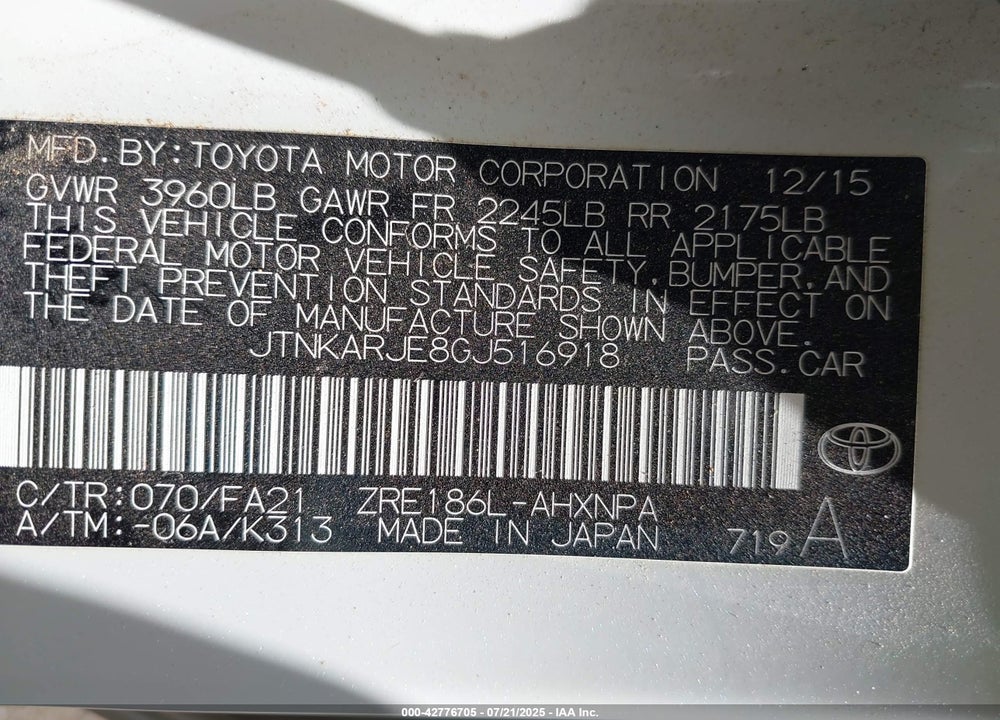 2016 SCION IM VIN: JTNKARJE8GJ516918