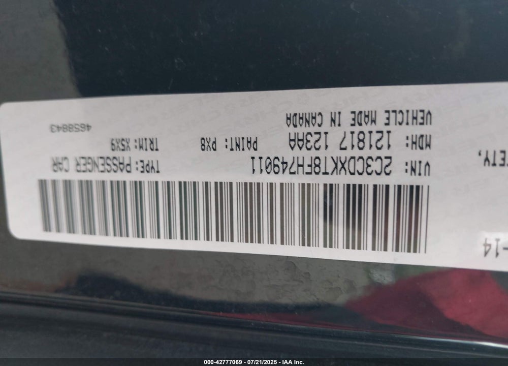 2015 DODGE CHARGER VIN: 2C3CDXKT8FH749011