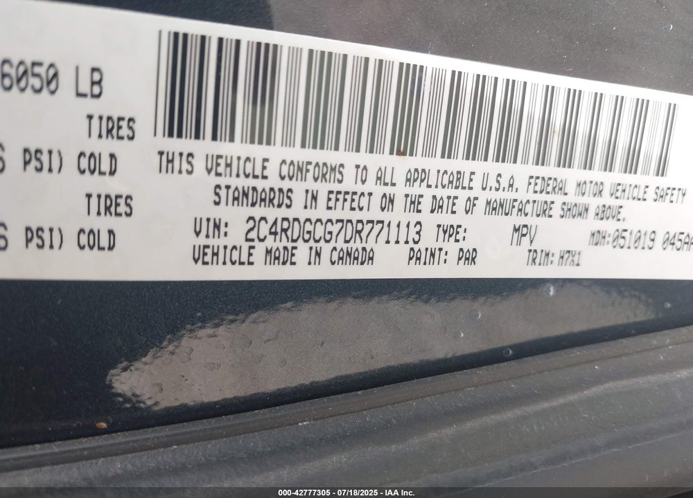 2013 DODGE GRAND CARAVAN VIN: 2C4RDGCG7DR771113