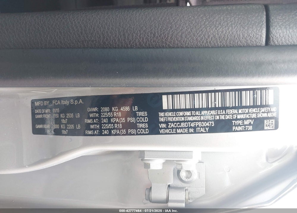 2015 JEEP RENEGADE VIN: ZACCJBDT4FPB30473