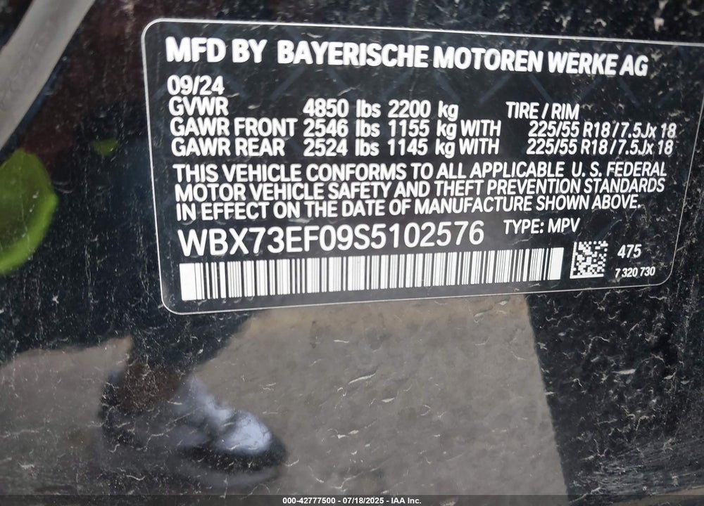 2025 BMW X1 VIN: WBX73EF09S5102576