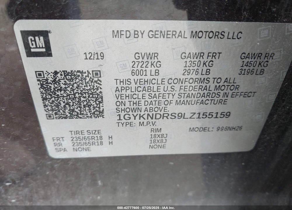 2020 CADILLAC XT5 AWD PREMIUM LUXURY VIN: 1GYKNDRS9LZ155159