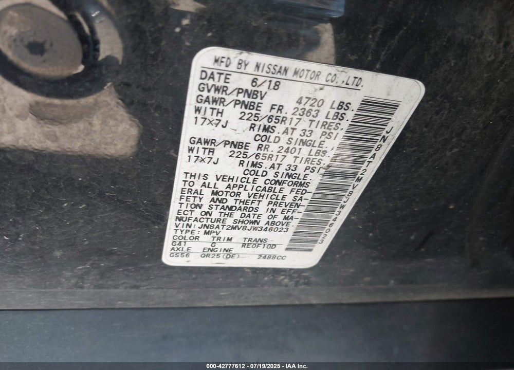 2018 NISSAN ROGUE SV VIN: JN8AT2MV8JW346023