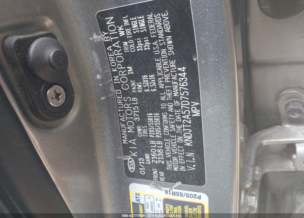 2013 KIA SOUL VIN: KNDJT2A57D7576344