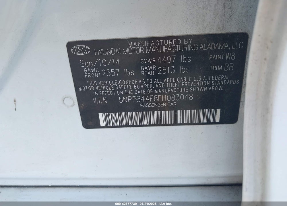2015 HYUNDAI SONATA LIMITED VIN: 5NPE34AF8FH083048
