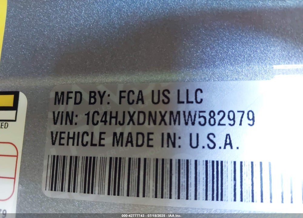 2021 JEEP WRANGLER UNLIMITED VIN: 1C4HJXDNXMW582979