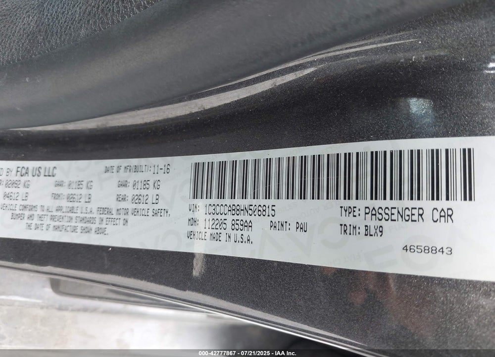 2017 CHRYSLER 200 VIN: 1C3CCCAB8HN506815