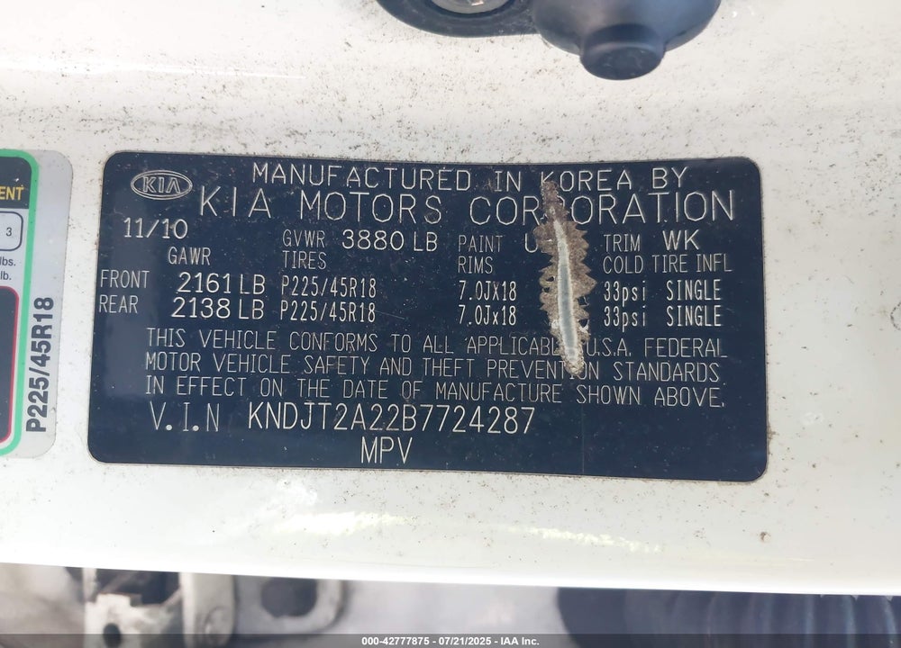 2011 KIA SOUL VIN: KNDJT2A22B7724287