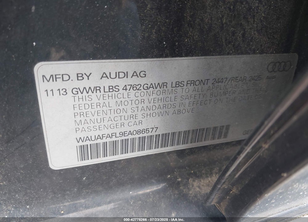 2014 AUDI A4 VIN: WAUAFAFL9EA086577