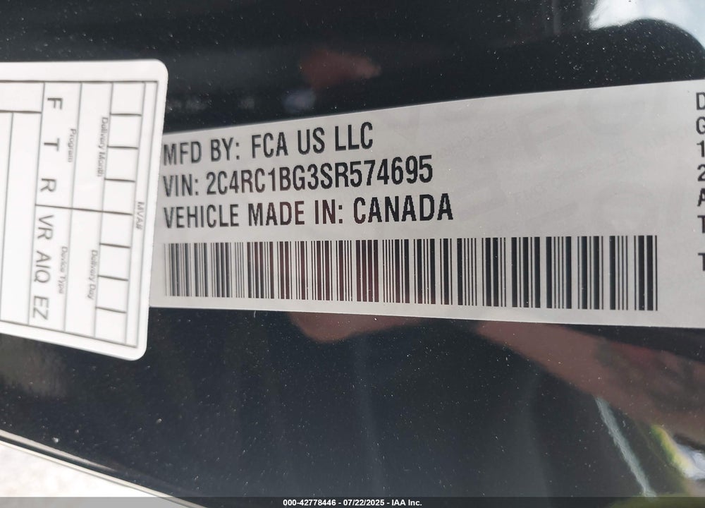 2025 CHRYSLER PACIFICA SELECT VIN: 2C4RC1BG3SR574695