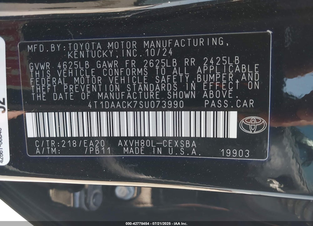 2025 TOYOTA CAMRY SE VIN: 4T1DAACK7SU073990