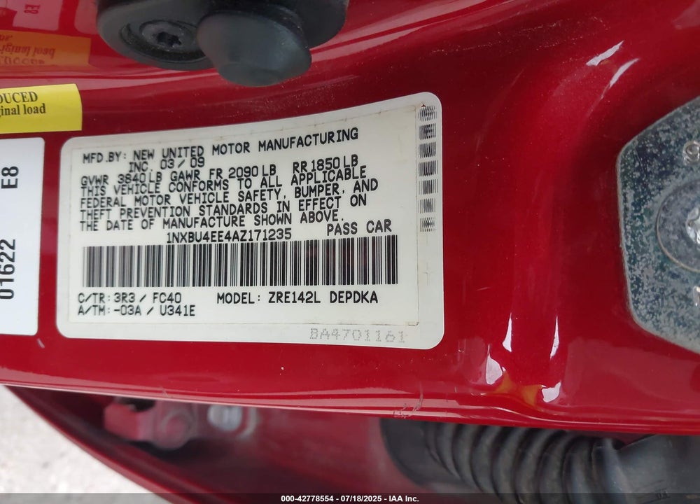 2010 TOYOTA COROLLA VIN: 1NXBU4EE4AZ171235