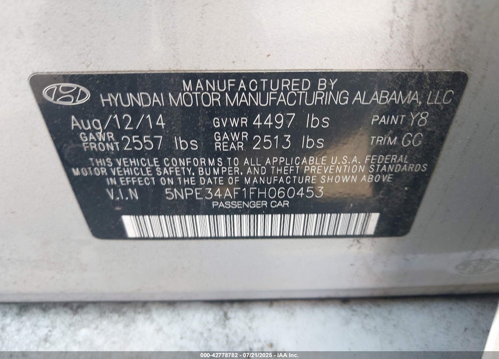 2015 HYUNDAI SONATA VIN: 5NPE34AF1FH060453
